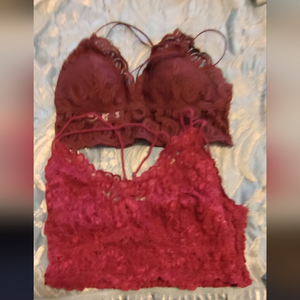 Free People Lace Bralette Set in Burgundy Red